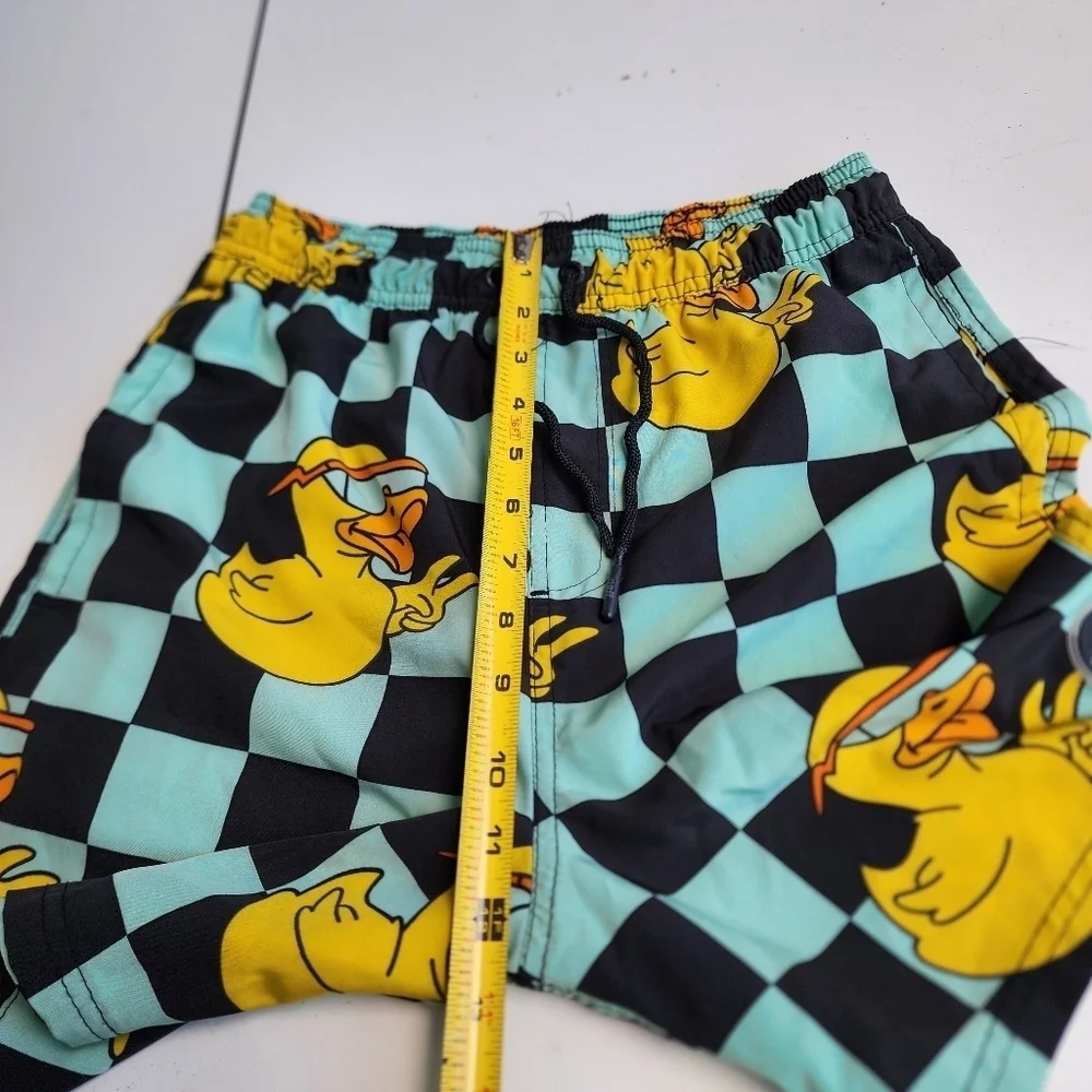 Neff Boys Ducky Swim Trunks Aqua Blue Yellow Polyester Spandex Drawstring Sz M